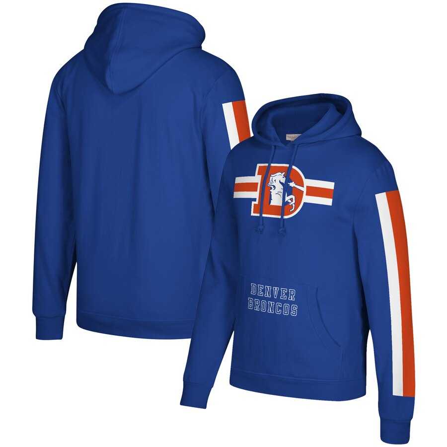 Denver Broncos Mitchell & Ness Three Stripe Pullover Hoodie Royal,We sell and wholesale Denver Broncos Mitchell & Ness Three Stripe Pullover Hoodie Royal on line form chian!